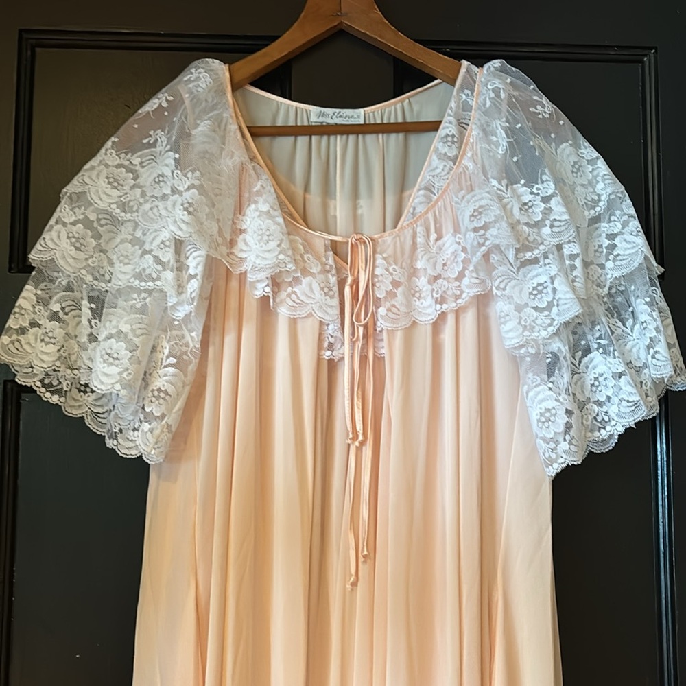 Vintage Miss Elaine Long Nightgown & Robe négligée penoir 2 piece pink lacy set - Picture 3 of 8